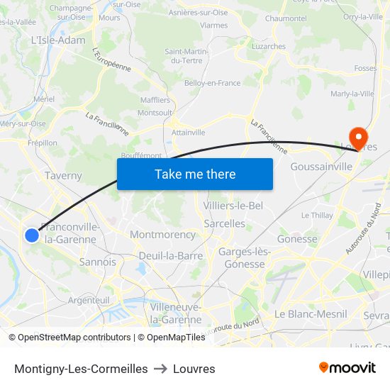 Montigny-Les-Cormeilles to Louvres map