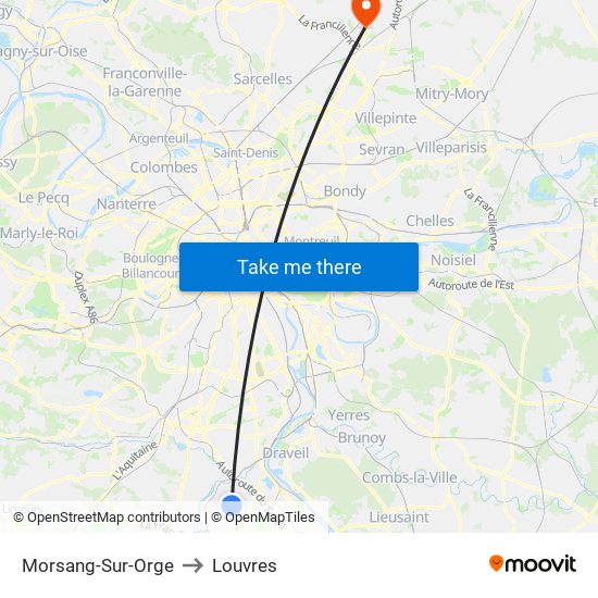 Morsang-Sur-Orge to Louvres map