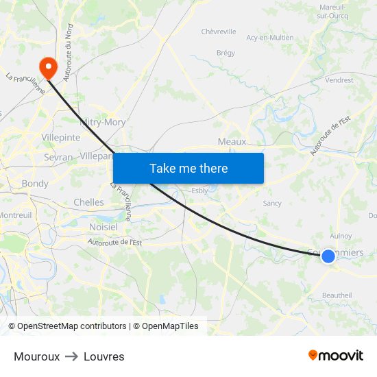 Mouroux to Louvres map