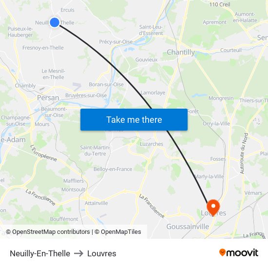 Neuilly-En-Thelle to Louvres map