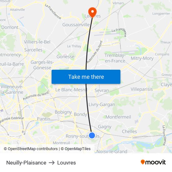 Neuilly-Plaisance to Louvres map