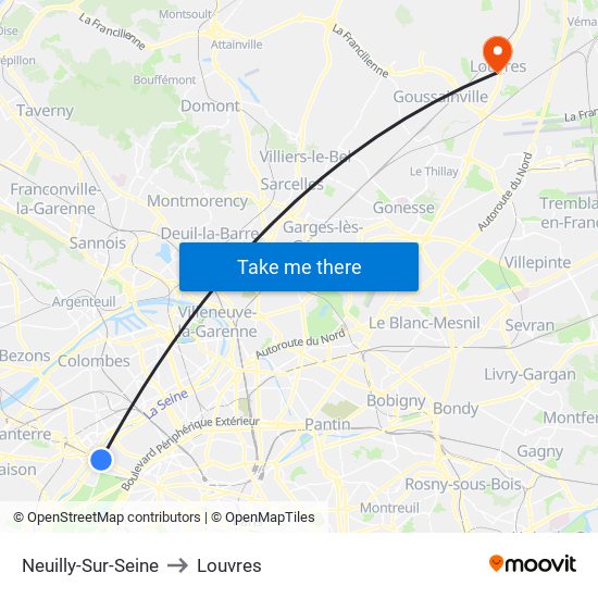 Neuilly-Sur-Seine to Louvres map