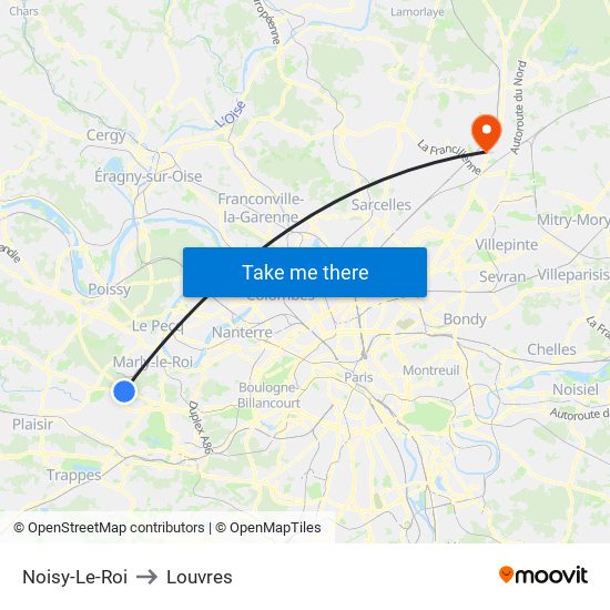 Noisy-Le-Roi to Louvres map