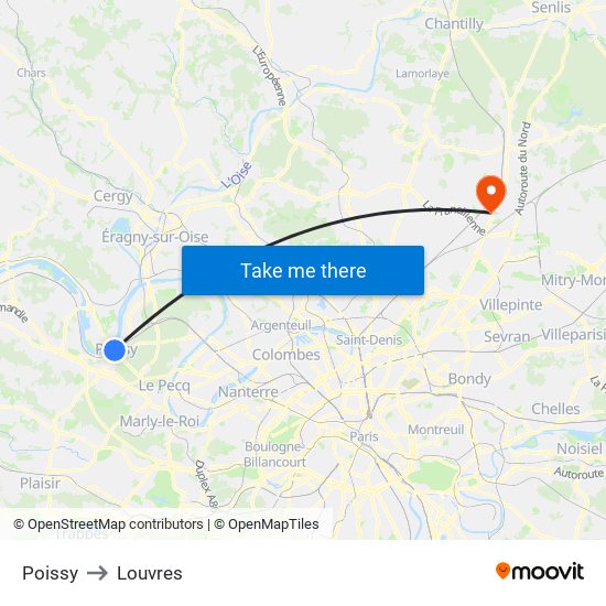 Poissy to Louvres map