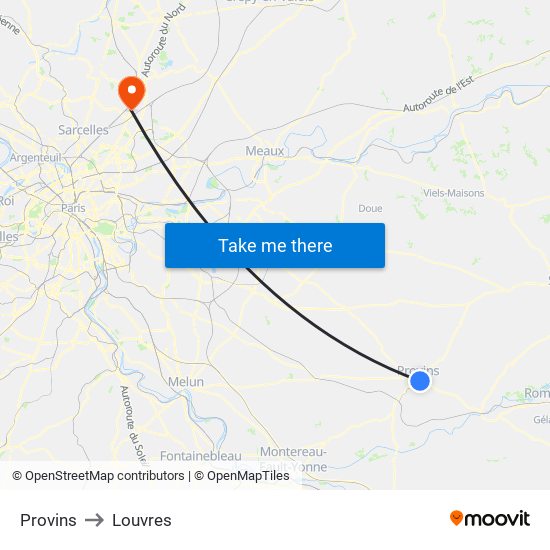 Provins to Louvres map