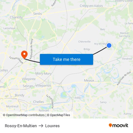 Rosoy-En-Multien to Louvres map