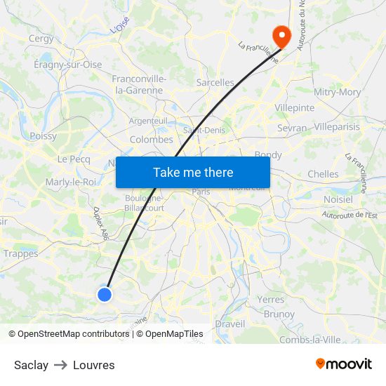Saclay to Louvres map