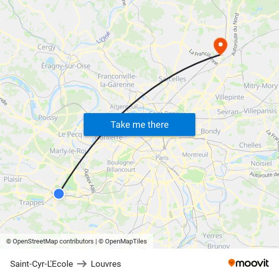Saint-Cyr-L'Ecole to Louvres map