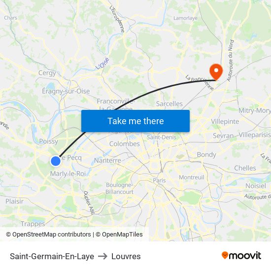 Saint-Germain-En-Laye to Louvres map