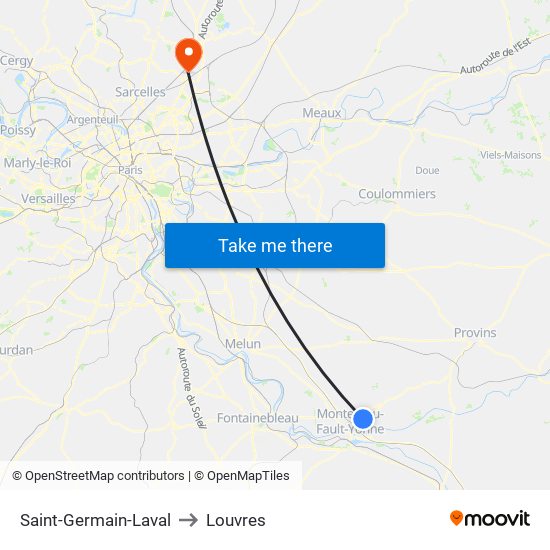 Saint-Germain-Laval to Louvres map