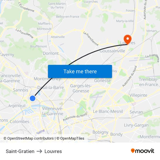 Saint-Gratien to Louvres map