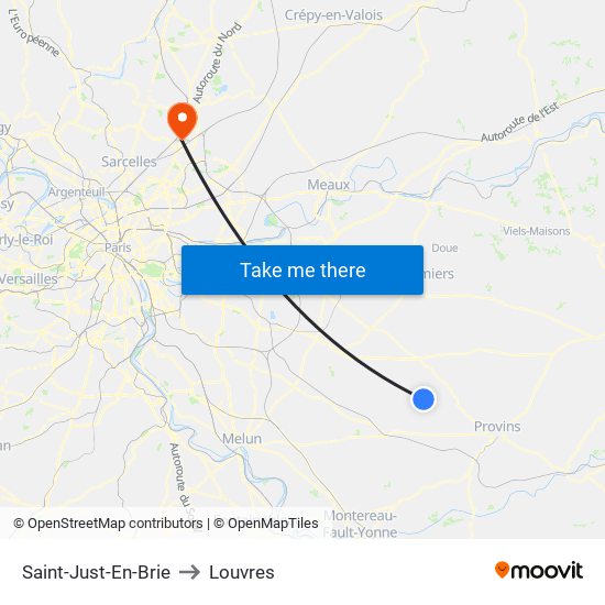 Saint-Just-En-Brie to Louvres map