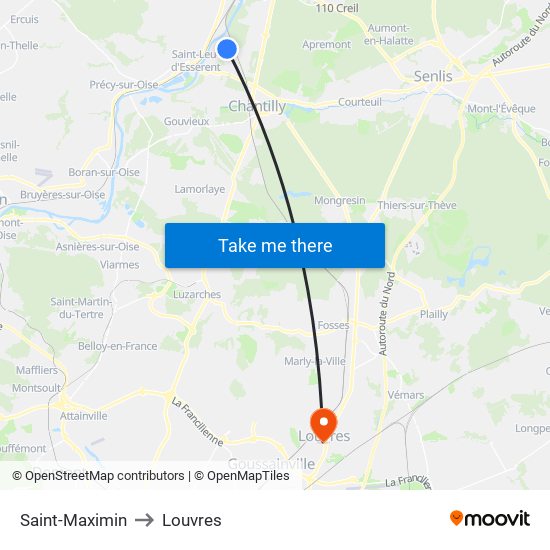 Saint-Maximin to Louvres map