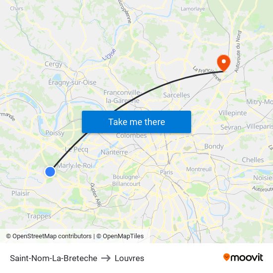 Saint-Nom-La-Breteche to Louvres map