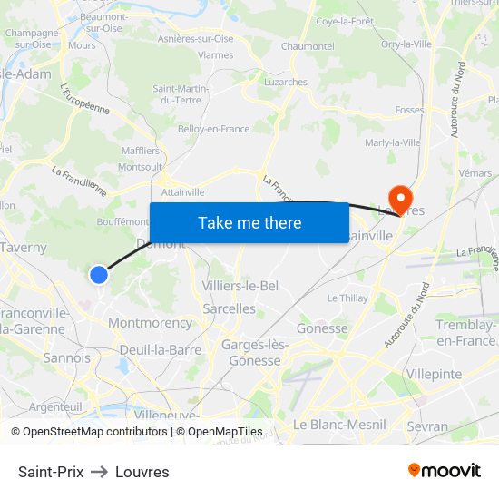 Saint-Prix to Louvres map