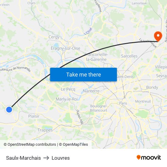 Saulx-Marchais to Louvres map