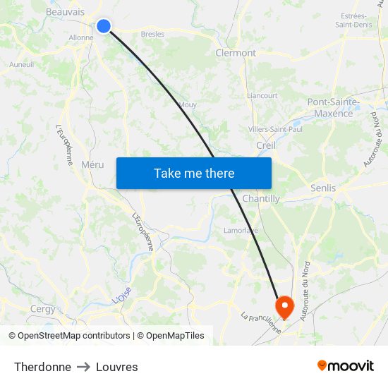 Therdonne to Louvres map
