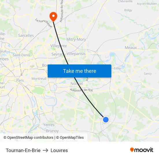 Tournan-En-Brie to Louvres map