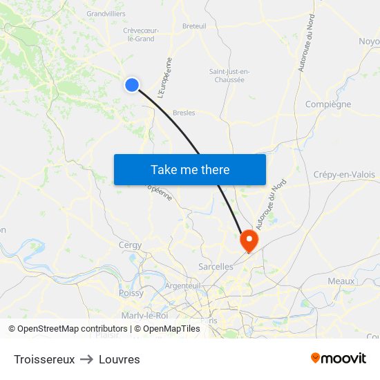 Troissereux to Louvres map