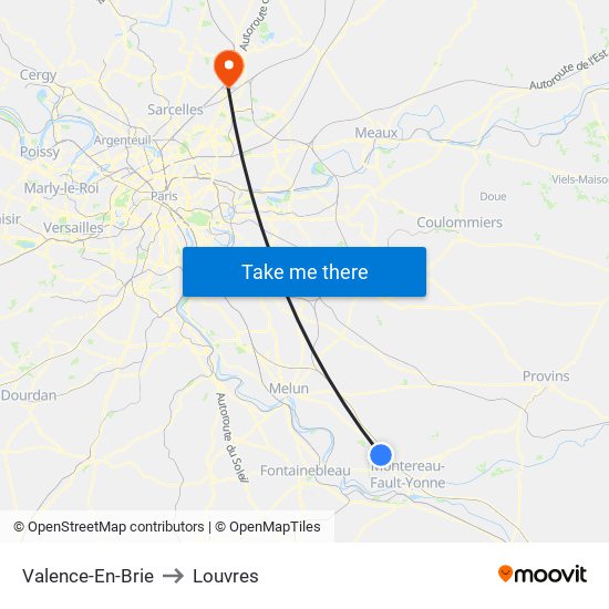 Valence-En-Brie to Louvres map