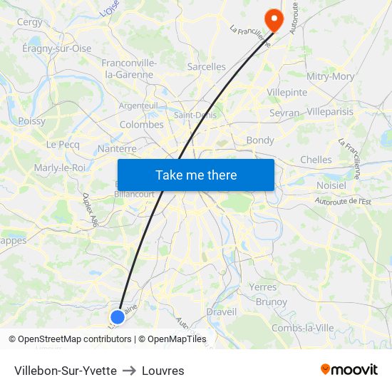 Villebon-Sur-Yvette to Louvres map