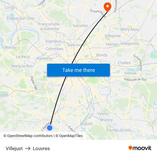 Villejust to Louvres map