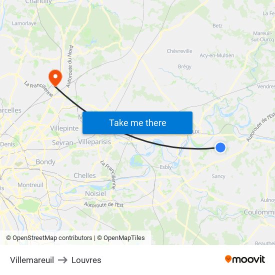 Villemareuil to Louvres map