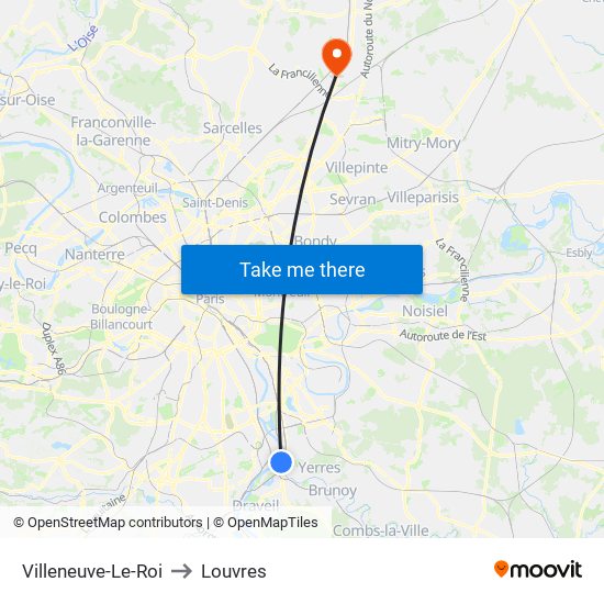 Villeneuve-Le-Roi to Louvres map