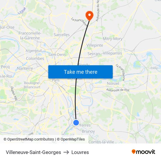 Villeneuve-Saint-Georges to Louvres map