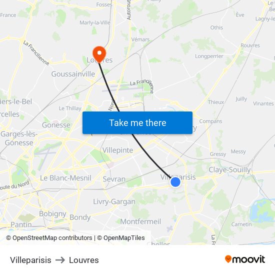 Villeparisis to Louvres map
