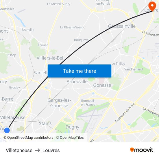 Villetaneuse to Louvres map