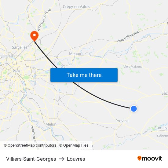 Villiers-Saint-Georges to Louvres map