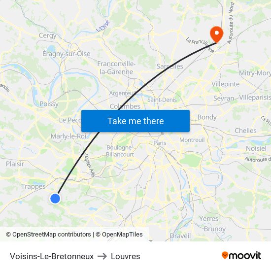 Voisins-Le-Bretonneux to Louvres map