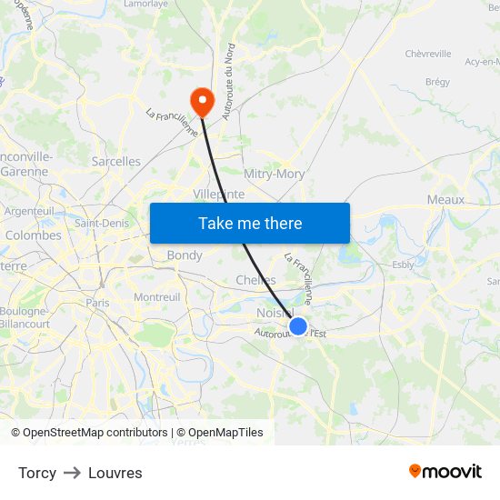 Torcy to Louvres map