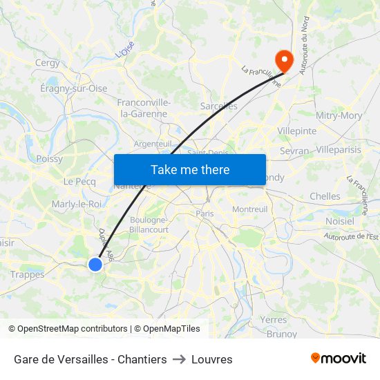 Gare de Versailles - Chantiers to Louvres map
