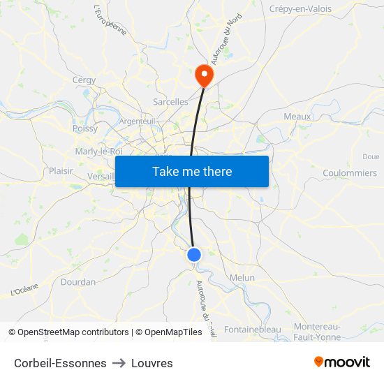 Corbeil-Essonnes to Louvres map