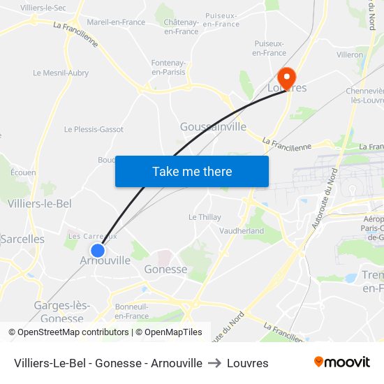 Villiers-Le-Bel - Gonesse - Arnouville to Louvres map