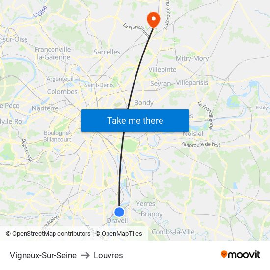 Vigneux-Sur-Seine to Louvres map