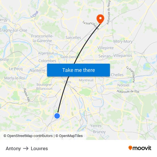 Antony to Louvres map