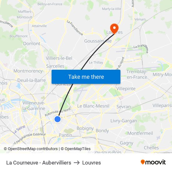 La Courneuve - Aubervilliers to Louvres map