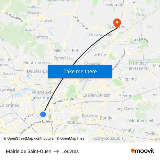 Mairie de Saint-Ouen to Louvres map