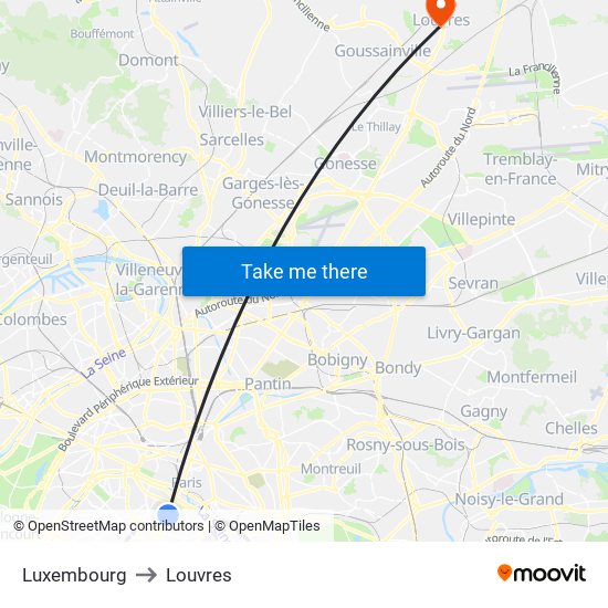 Luxembourg to Louvres map