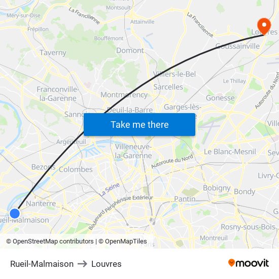 Rueil-Malmaison to Louvres map