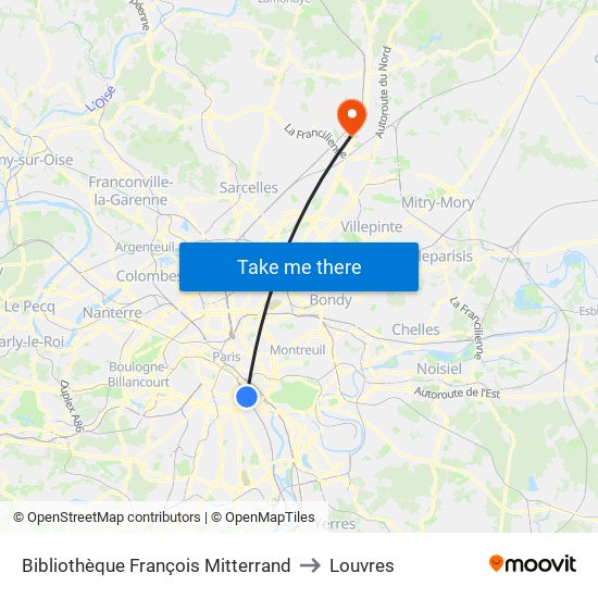 Bibliothèque François Mitterrand to Louvres map