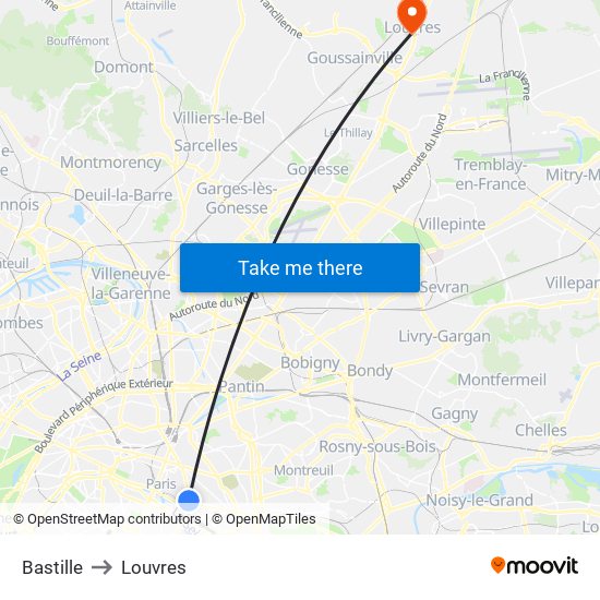 Bastille to Louvres map