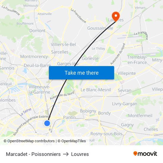 Marcadet - Poissonniers to Louvres map