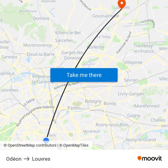 Odéon to Louvres map
