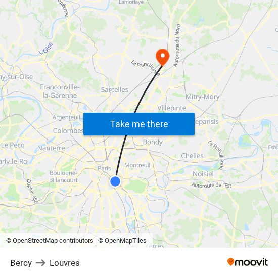 Bercy to Louvres map