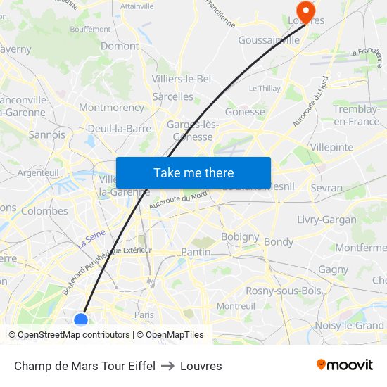 Champ de Mars Tour Eiffel to Louvres map