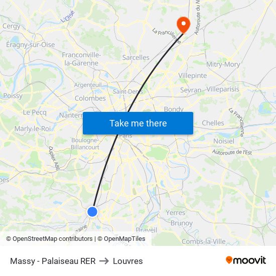 Massy - Palaiseau RER to Louvres map